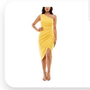 Yellow Asymmetrical Ruched Cocktail Dress